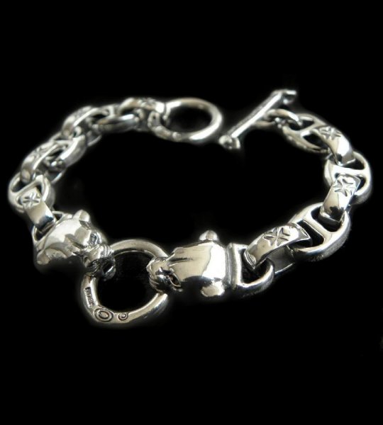 Photo1: Quarter 2 panther with maltese cross H.W.O & smooth anchor chain bracelet (1)