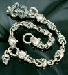 Photo1: Skull On Snake Keeper With 4 Boat Neck Panther & 8 Skulls Small Oval Links Wallet Chain (1)