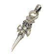 Photo3: Half Triple Skull Dagger With Crown Round Bottom Pendant (3)