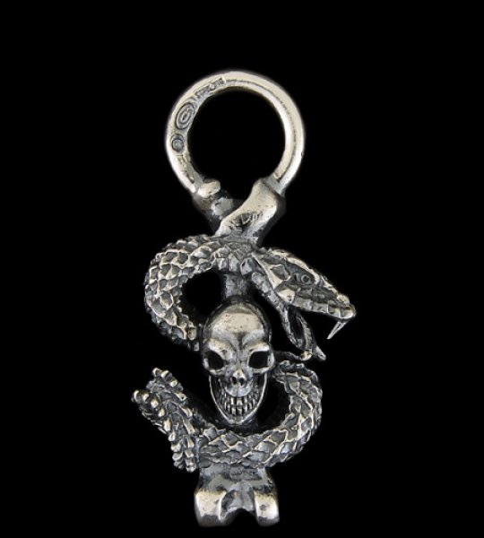 Photo1: Skull On Snake Pendant (1)