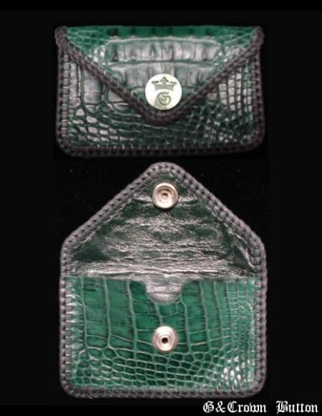 Photo1: Crocodile Skin HornBack (Green) Card Case (1)