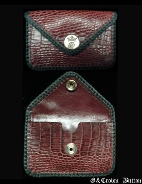 Photo1: Crocodile Skin Belly (Red )Card Case (1)