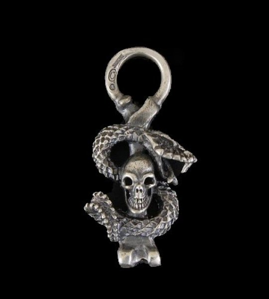 Photo1: Half Skull On Snake Pendant (1)