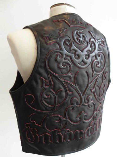 Photo1: Gaboratory Tailored Leather Vest (Tribal art work) (1)