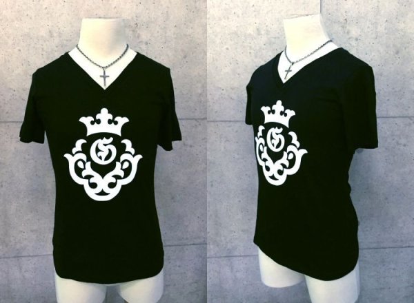 Photo1: Atelier mark Deep V-neck Skinny T-shirt Soft & Light Material[Black] (1)