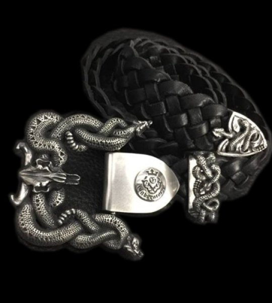 Photo1: Large Snake & Buffalo Skull Belt Buckle (1)