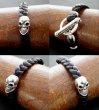 Photo5: Skull On braid leather bracelet (5)