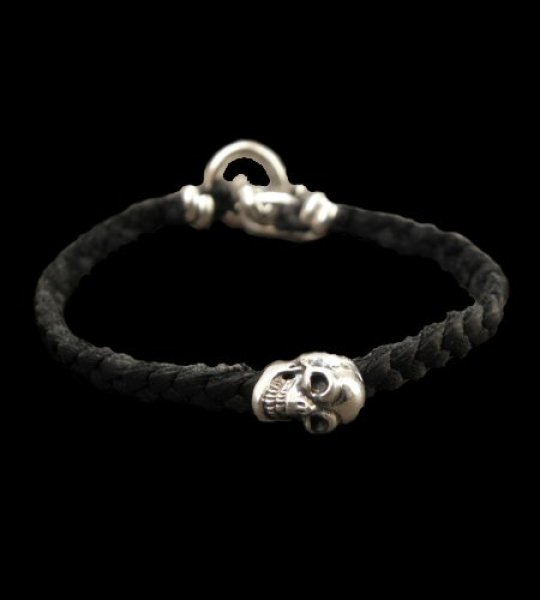 Photo1: Quarter Skull On braid leather bracelet (1)