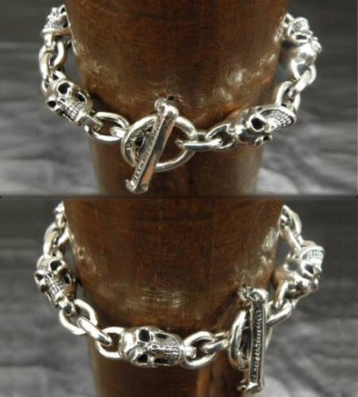 Photo3: Half Skull & Chain Links Bracelet