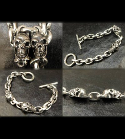 Photo1: Skull Pins With Small Oval Chain Links Bracelet