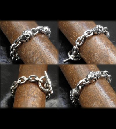 Photo2: Skull Pins With Small Oval Chain Links Bracelet