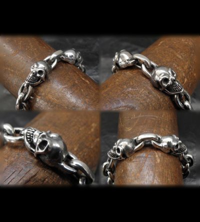 Photo3: Skull Pins With Small Oval Chain Links Bracelet