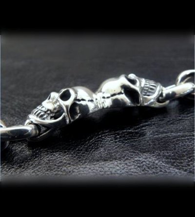 Photo1: W-face skull ID with small oval links bracelet