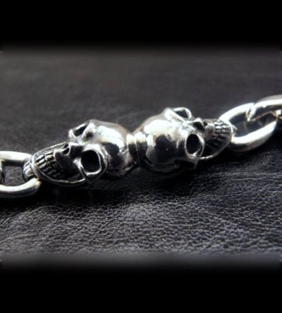 Photo2: W-face skull ID with small oval links bracelet