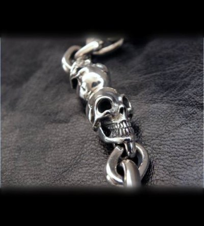 Photo3: W-face skull ID with small oval links bracelet