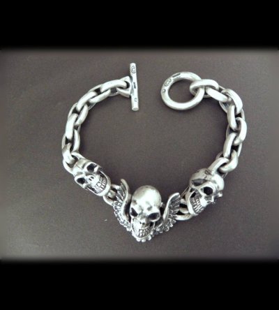 Photo1: Skull wing with 2skulls bracelet