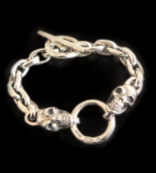 Photo1: 2Skulls With Small Oval Links Bracelet (1)