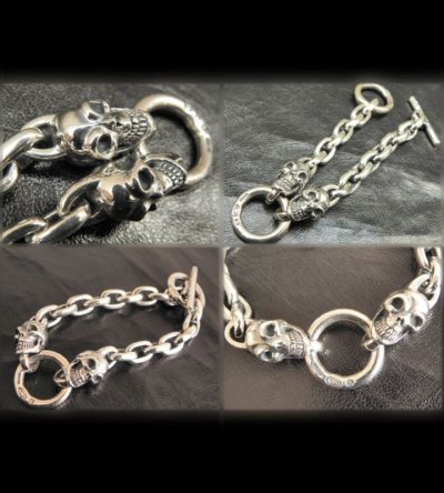 Photo1: 2Skulls With Small Oval Links Bracelet