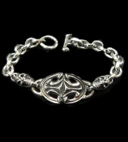 Photo1: Quarter Sculpted Oval ID With 2Skulls & Small Oval Links Bracelet (1)