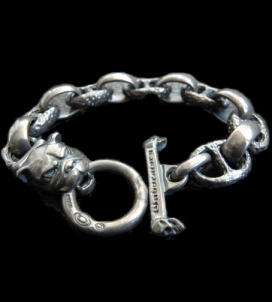 Photo1: Bulldog With Textured Anchor Links & Smooth H.W.O Bracelet (1)