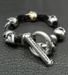 Photo2: 18k Gold Single Skull In All Skull Links Braid Leather Bracelet (2)