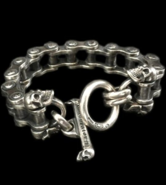 Photo1: Heavy Wide Small Bike Chain With 4Skulls D-Loop Bracelet (1)