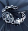 Photo2: Skull On Sculpted Oval With 2 Panthers & H.W.O & Anchor Chain Links Bracelet (2)