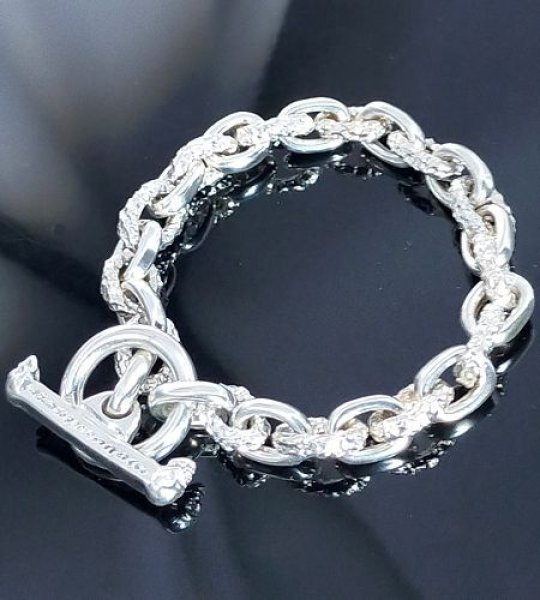 Photo1: Half Small Oval & Chiseled Small Oval Chain Links Bracelet (Platinum Finish) (1)