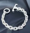 Photo2: Half Small Oval & Chiseled Small Oval Chain Links Bracelet (Platinum Finish) (2)