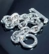 Photo6: Half Small Oval & Chiseled Small Oval Chain Links Bracelet (Platinum Finish) (6)