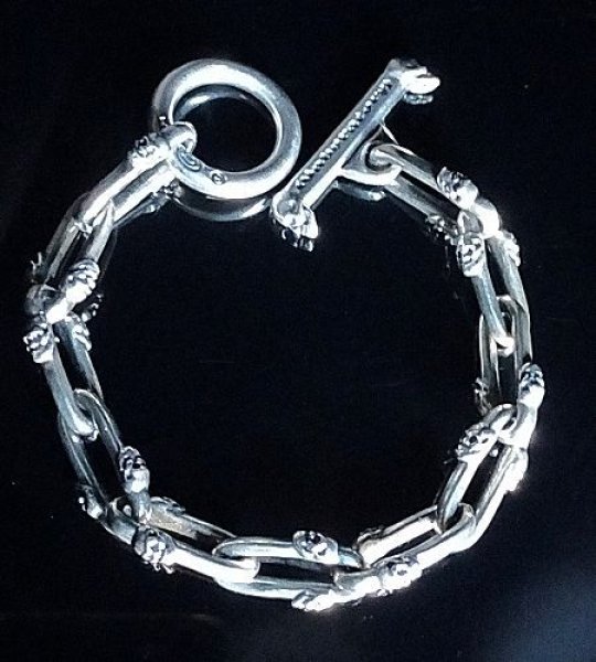 Photo1: Double Skull Long Small Oval Links Bracelet (1)