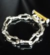 Photo6: Double Skull Long Small Oval Links Pure Gold Wrap T-bar Bracelet (6)