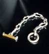 Photo13: Double Skull Long Small Oval Links Pure Gold Wrap T-bar Bracelet (13)