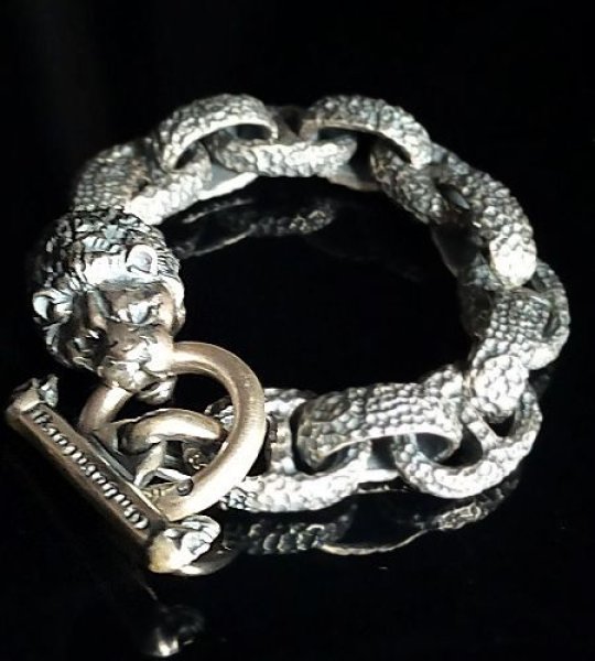 Photo1: Lion With Chiseled  H.W.O & Anchor Links Bracelet (1)