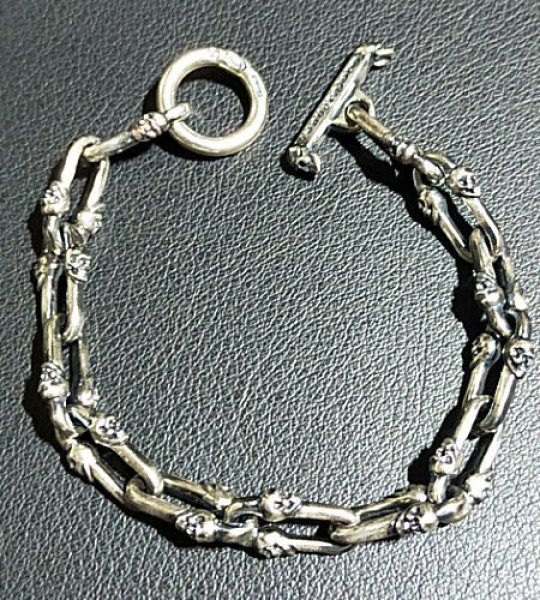 Photo1: 1/16 Double Skull Long Small Oval Links Bracelet (1)