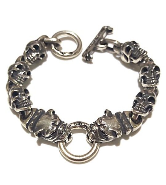 Photo1: Half 2Old Bulldog With Half Skull Links Bracelet  (1)