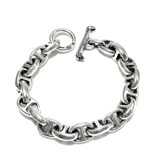 Photo1: Half All Smooth Anchor Chain Links Bracelet (1)