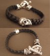 Photo4: Half Skull On braid leather bracelet (4)