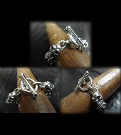 Photo3: 2Skull With Small Oval Chain Link Bracelet