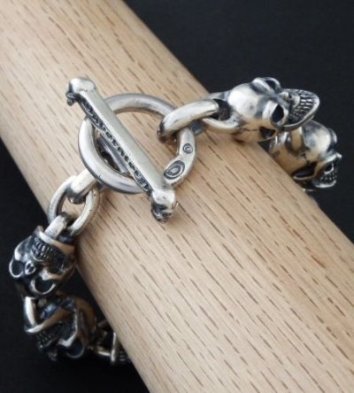 Photo1: All Slant Head Skulls Link Bracelet