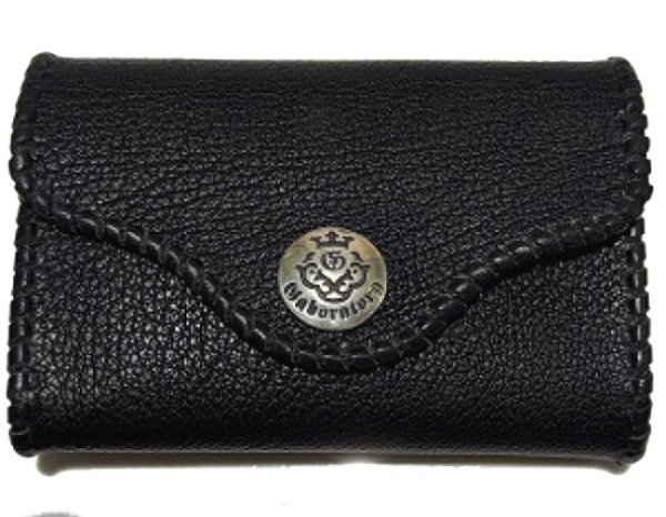 Photo1: Buffalo Leather Coin & Card Case With Zipper (Black) (1)