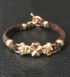 Photo2: 10k Pink Gold Half 4Heart Crown Braid Leather Bracelet (2)