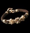 Photo1: 10k Pink Gold Half 4Heart Crown Braid Leather Bracelet (1)