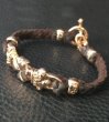 Photo10: 10k Pink Gold Half 4Heart Crown Braid Leather Bracelet (10)