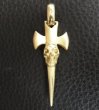 Photo12: 10k Gold Half Single Skull Dagger Round Bottom Pendant(Mud Finish) (12)