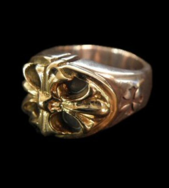 Photo1: 10k Gold Cross Oval On Silver Ring (1)