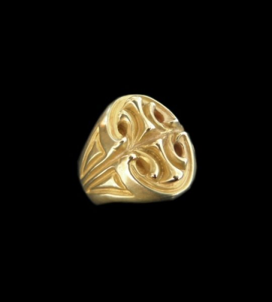 Photo1: 10k Gold Sculpted Oval Signet Ring (1)