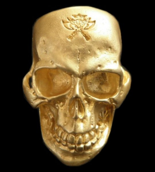 Photo1: Gold Large Skull Ring With Jaw (Mat Color Finish) (1)