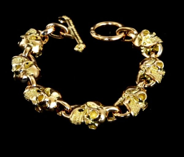 Photo1: 18k 7 Skull Bracelet (1)