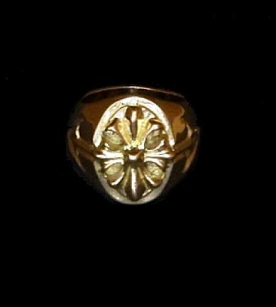 Photo1: 18k Cross Oval Signet Ring (1)